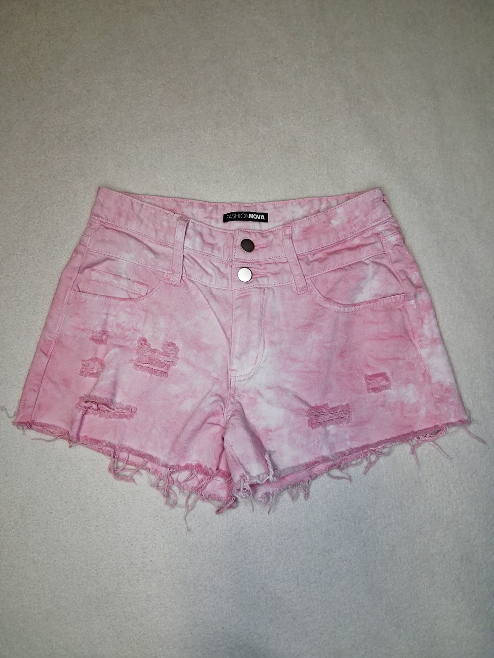Junior Womens Pink Distressed Denim Shorts - Fashion Nova - Picture 2 of 8